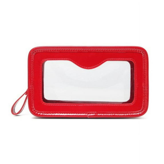 Daisy Rose Waterproof Make Up Bag for Wome with Transparent Window | PU Vegan Leather TSA Approved Cosmetic Toiletry Travel Pouch - Red