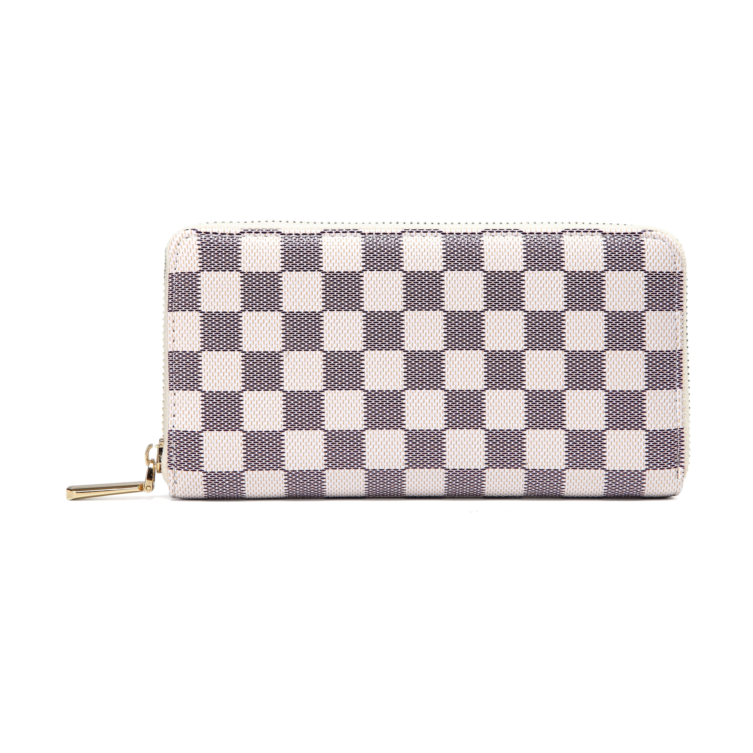 Daisy Rose Cream Checked Zip Wristlet Wallet and Phone Clutch