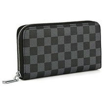 Daisy Rose Women's Checkered Zip Around Wallet and Phone Clutch - RFID Blocking with Card Holder Organizer -PU Vegan Leather - Black Checkered