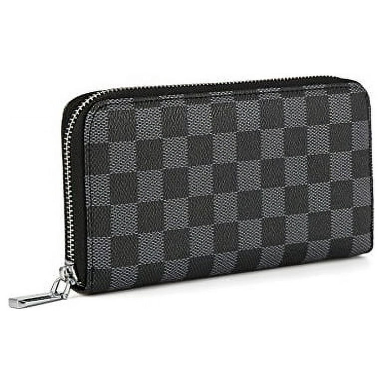 Daisy Rose Women's Checkered Zip Around Wallet and Phone Clutch - RFID Blocking with Card Holder Organizer -PU Vegan Leather, Black Checkered, Adult