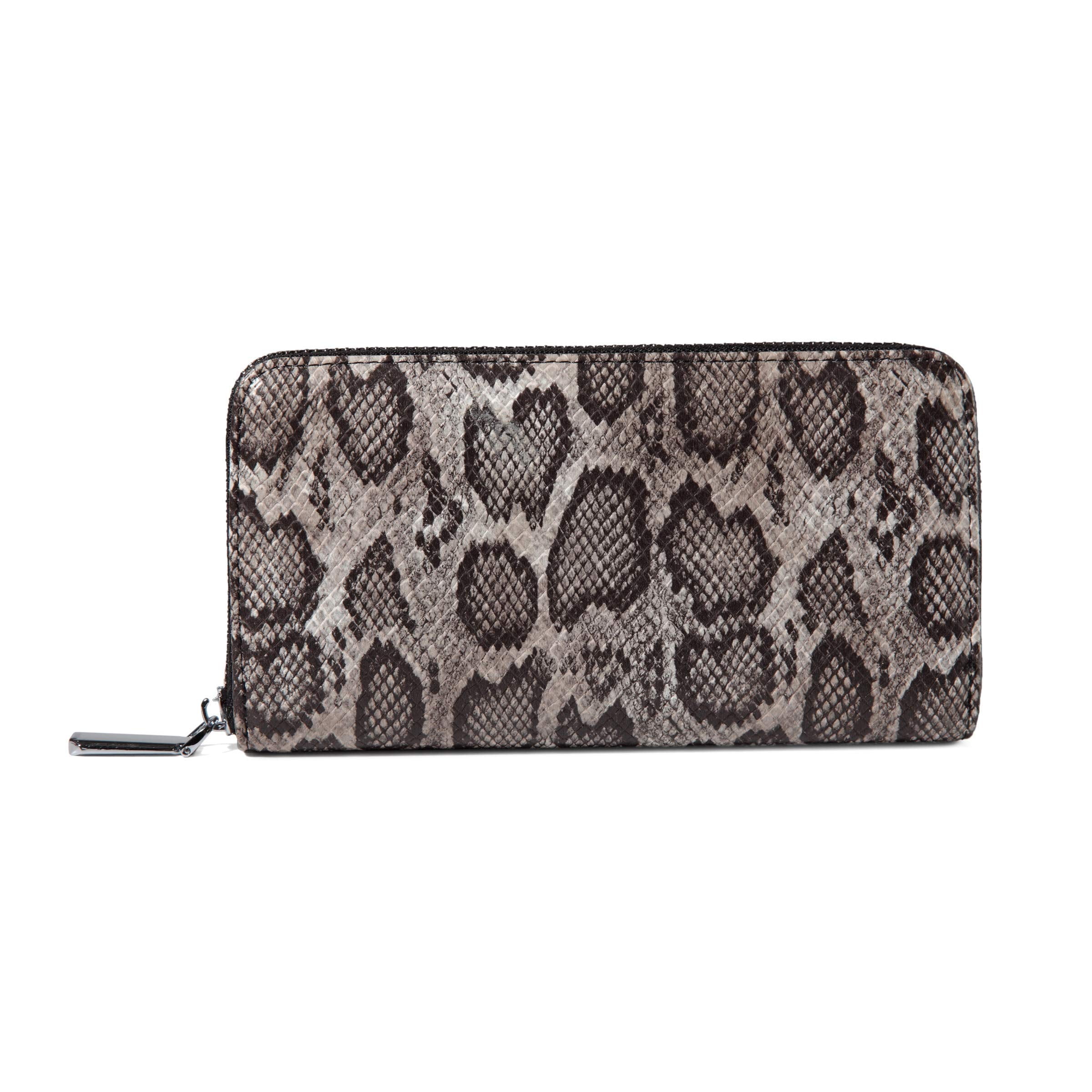 Daisy Rose Women’s Zip-Around Wallet & Phone Clutch with RFID Blocking, PU Vegan Leather (Grey Zebra)