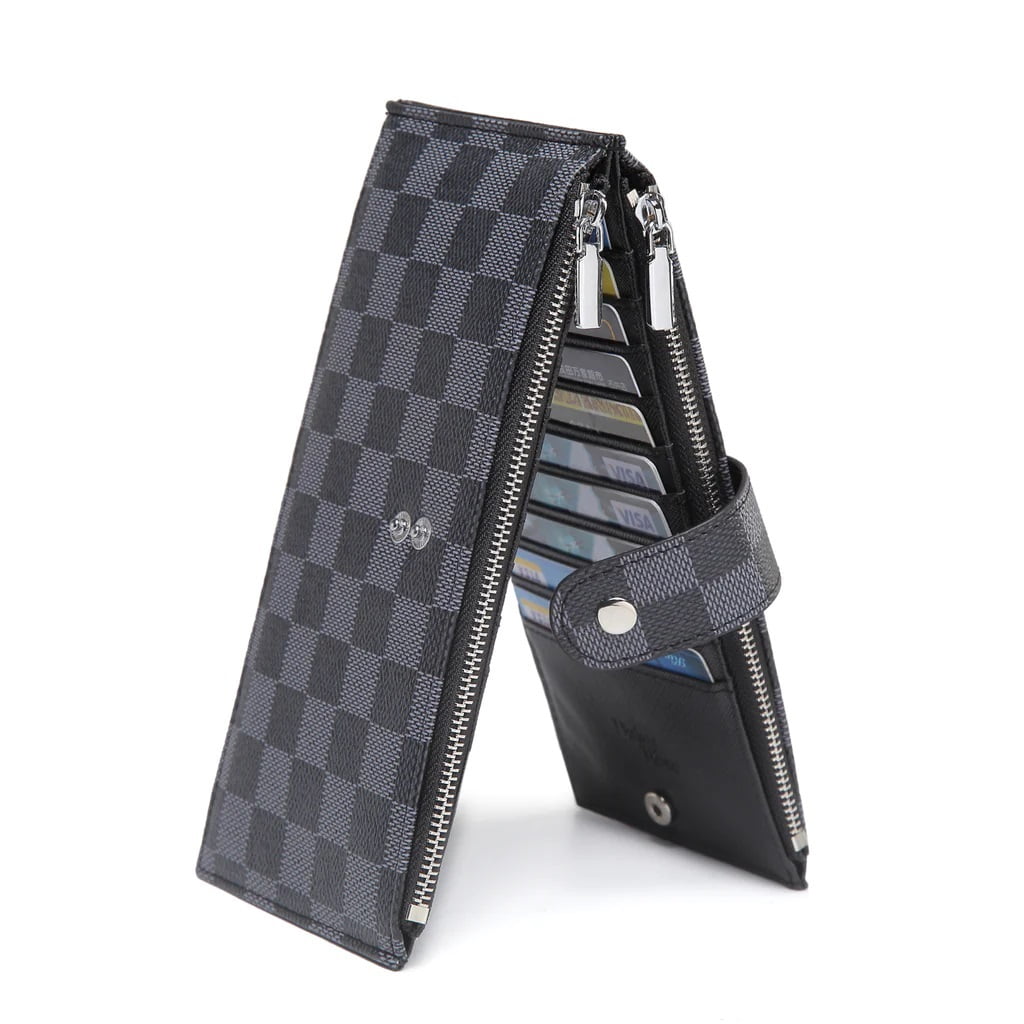 Daisy Rose Checkered Multi Card Wallet Clutch - RFID Blocking Organizer Card  Holder with Zipper Pockets -PU Vegan Leather 