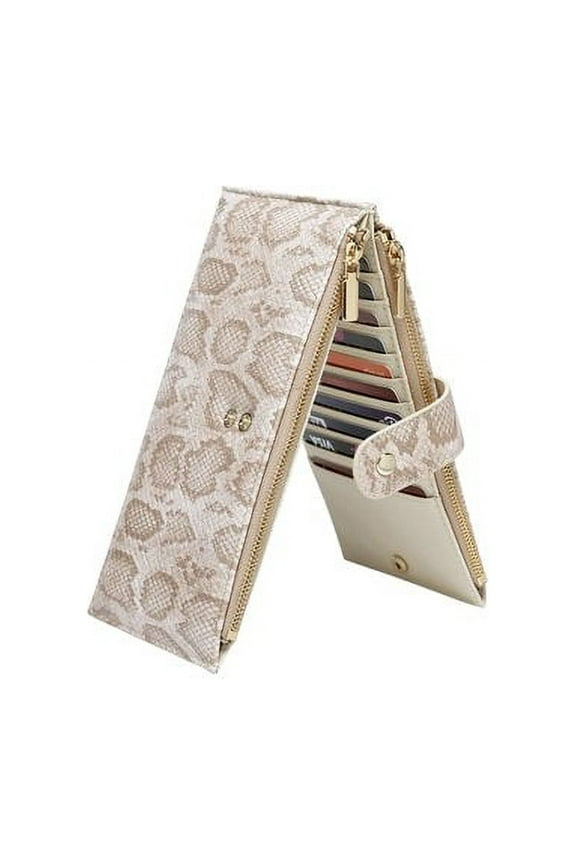 Unisex Modern Card Wallet, Cream Snake