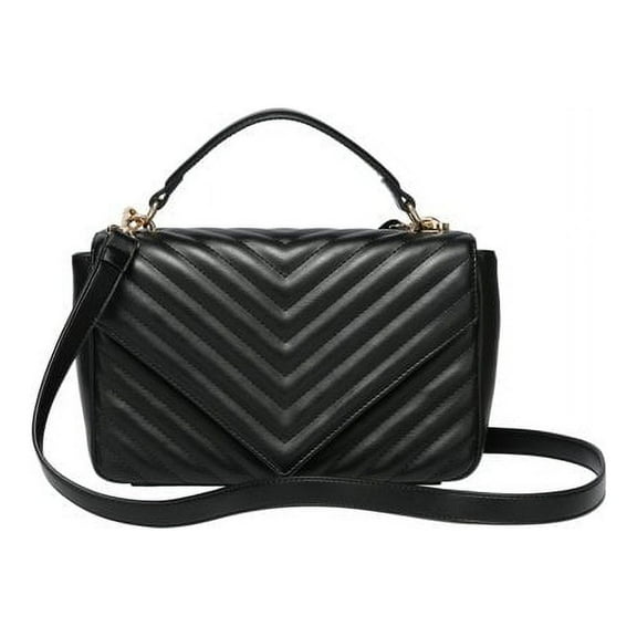 Daisy Rose Women's Quilted Top Handle Shoulder Cross body bag for Women - PU Vegan Leather - Black