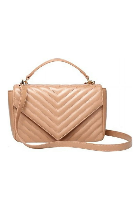 Women's Quilted Top Handle Shoulder Cross body bag for Women - PU Vegan Leather - Blush