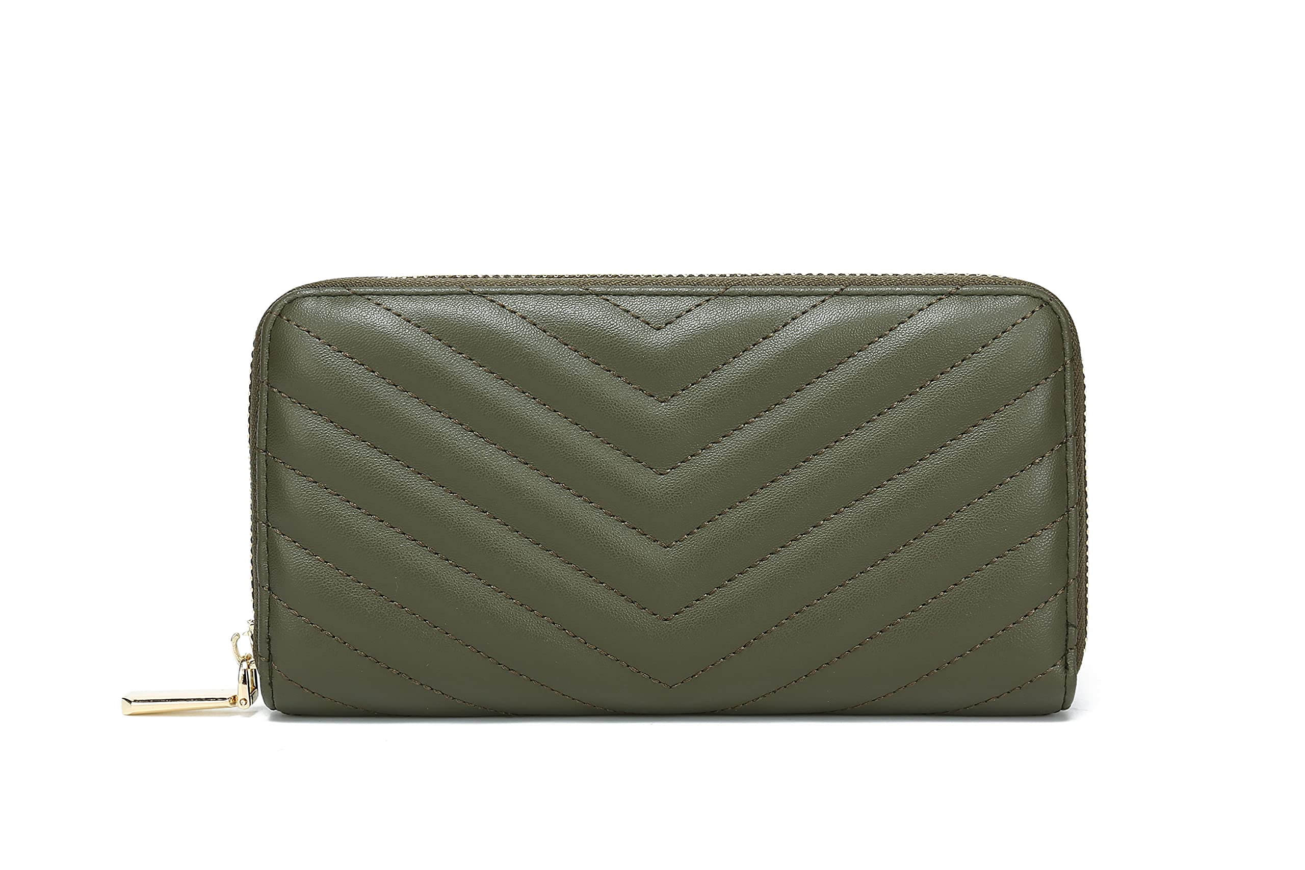 Daisy Rose Women’s Zip Around Wallet and Phone Clutch with RFID Blocking and PU Vegan Leather Fits All Smartphone Sizes - Olive