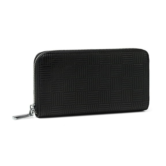 Daisy Rose Zip Around RFID Blocking Wallet with Phone Clutch, Black Checkered