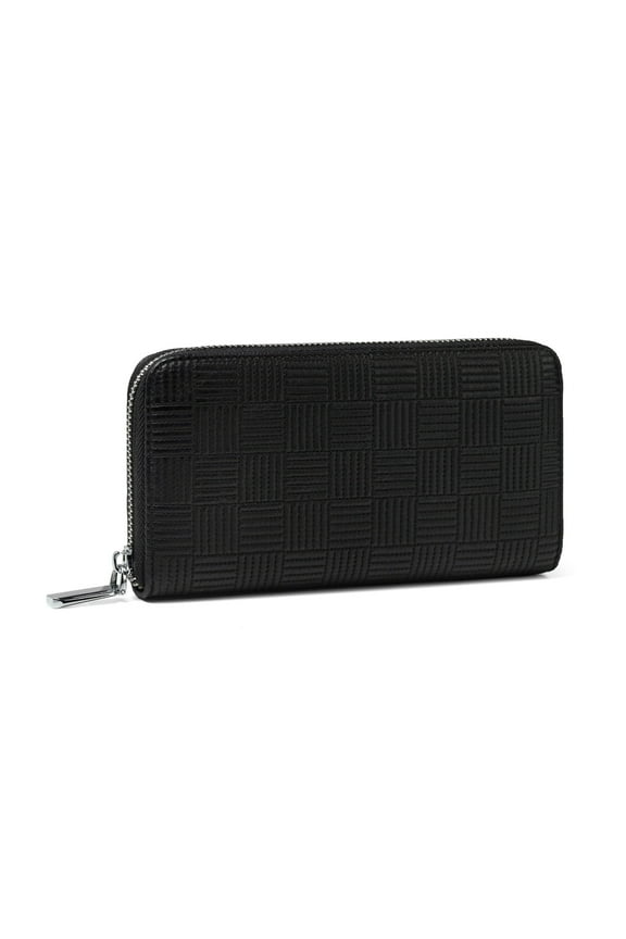 Zip Around RFID Blocking Wallet with Phone Clutch, Black Checkered