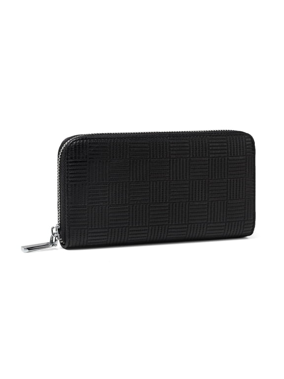 Zip Around RFID Blocking Wallet with Phone Clutch, Black Checkered