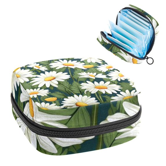 Daisy Sanitary Napkin Storage Bag Makeup Pouch for Purse, Small Sanitary Napkin Disposal Bags, in Velvet, Sponge, Oxford Fabric, 4.7x6.6x6.6 in