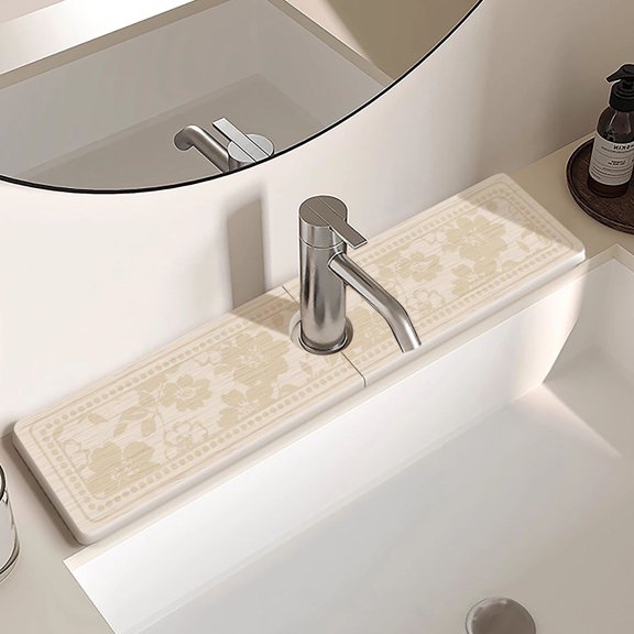 Daisy Shadow Pattern Hard Diatom Mud Faucet Mat - Kitchen Drain Mat 10*60cm for Home Use