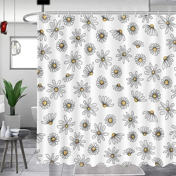 Daisy Shower Curtain Cute Floral Shower Curtain for Bathroom Washable Durable Fabric Bathroom Shower Curtains 72x72 in