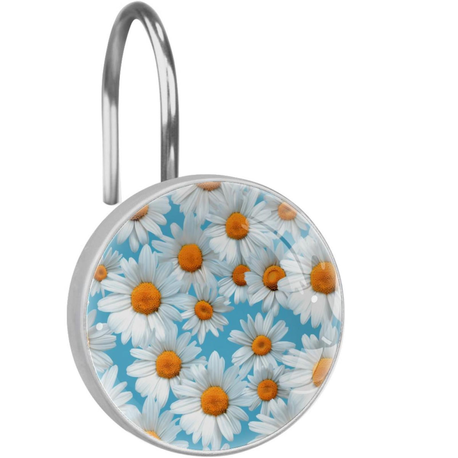 Set Of 12 Daisy Shower Curtain Hooks - Rustproof Chrome-Plated Double Hooks For Curtain & Liner (Silver) - View #2