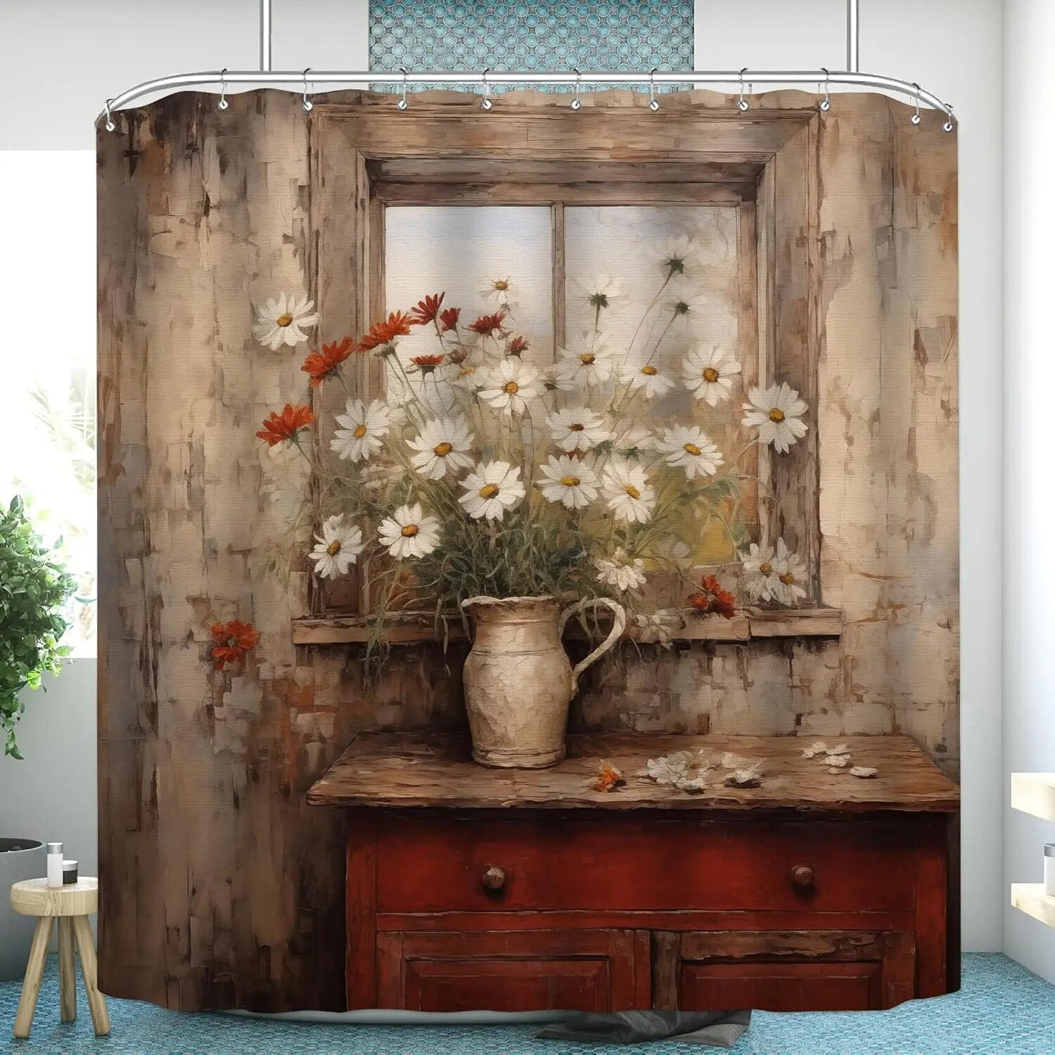 Daisy Shower Curtain Vintage Country Shower Curtain Gifts for Bathroom