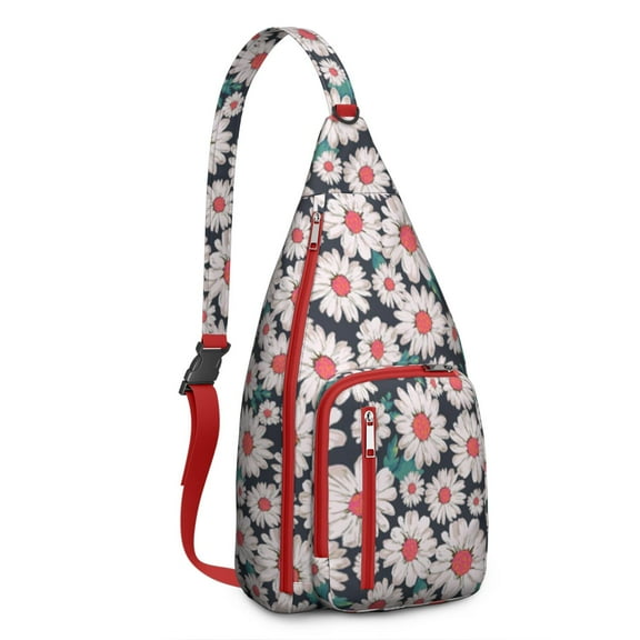 Daisy Sling Backpack for Women & Men, Waterproof Crossbody Chest Bag & Daypack, Boho Floral Vintage Design, Lightweight Hiking Travel Running Backpack