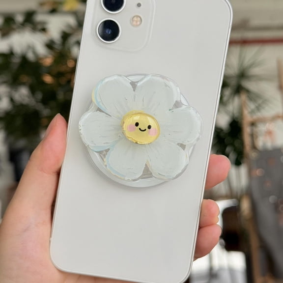 Daisy Smiley Phone Grip Stand: Rotating, Oil Painting Style,Magnetic or Adhesive