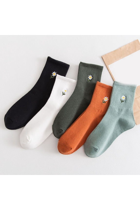 Daisy Socks Fall Winter New Arrival Embroidered Mid Calf Socks Solid Color Daisy Socks Women's Socks Wholesale Socks Green One Size