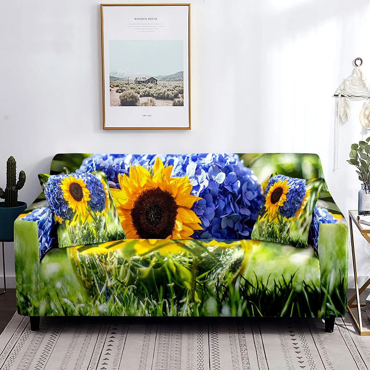 Daisy Sofa Cover White Floral Petals Blossom Pastoral Style Couch Cover