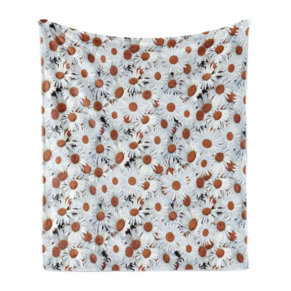 Daisy Soft Flannel Fleece Throw Blanket, Close up Photo of Delicate Spring Flowers Romantic Floral Fantasy Image, Cozy Plush for Indoor and Outdoor Use, 70" x 90", Ginger White, by Ambesonne