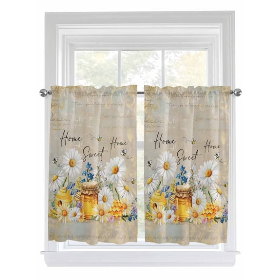 Daisy Spring Floral 2 Panel Kitchen Curtains for Windows, Farmhouse Botanical Bees Elegant Bathroom Privacy Curtain, Home Décor Window Treatment for Bedroom/Living Room 55"x45"