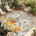 thumbnail image 1 of Daisy Spring Floral Outdoor Rug for Patio/Deck/Porch, Non-Slip Large Area Rug 5 x 8 Ft, Farmhouse Botanical Bees Elegant Indoor Outdoor Rugs Washable Area Rugs, Reversible Camping Rug Carpet Runner, 1 of 8