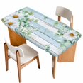 thumbnail image 1 of Daisy Spring Floral Table Cloths for 5 Foot Rectangle Tables, Eucalyptus Leaves Watercolor Wooden Patio Waterproof Elastic Fitted Tablecloths, Washable Rectangular Table Cover for Camping, 1 of 8