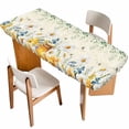thumbnail image 1 of Daisy Spring Floral Table Cloths for 8 Foot Rectangle Tables, Farmhouse Botanical Green Leaves Patio Waterproof Elastic Fitted Tablecloths, Washable Rectangular Table Cover for Camping, 1 of 8