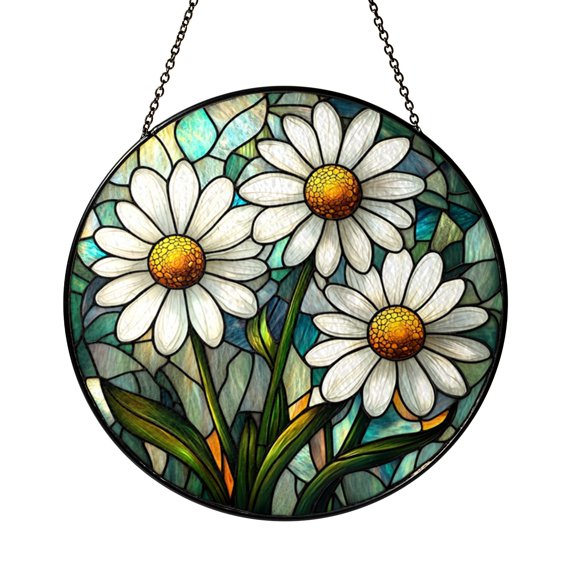 Daisy Stained Glass Style Suncatcher, Floral Window Hanging with Fresh Garden Design, Cheerful Home Decor Gift