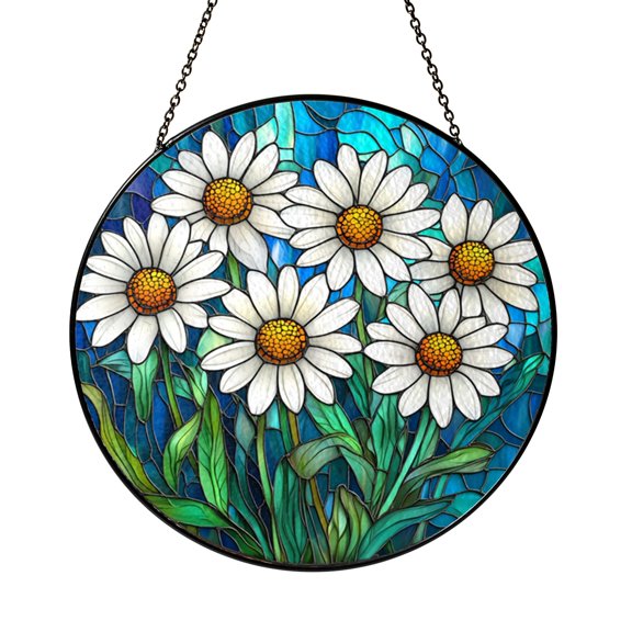 Daisy Stained Glass Suncatcher Window Decor, Fresh Botanical Floral Design, Bright Light Catcher Hanging Accent, Cheerful Home Gift