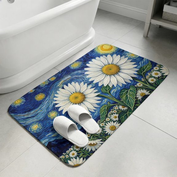 Daisy Starry Sky Bathroom Rugs Non Slip Washable Bath Mat Absorbent Low Pile Front Door Mat Artwork Painting Abstract Art Indoor Doormat for Kitchen Entryway Shower Decor Accessories 15.7"x23.6"