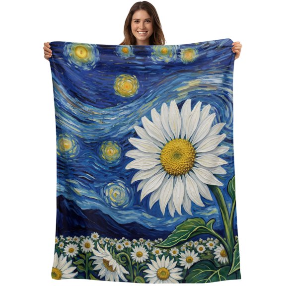 Daisy Starry Sky Blanket Soft Cozy Warm Throw Blanket for Couch, Plush Fuzzy Flannel Blankets for Sofa, Artwork Painting Abstract Art Bed Blankets Lightweight Gifts for Women, 30"x40"