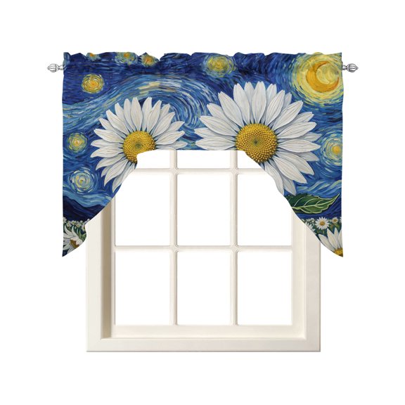 Daisy Starry Sky Swag Curtains for Kitchen Artwork Painting Abstract Art Valances for Windows Rod Pocket Small Window Treatment Short Topper for Cafe Bedroom Bathroom Living Room Decor 56x36 Inch