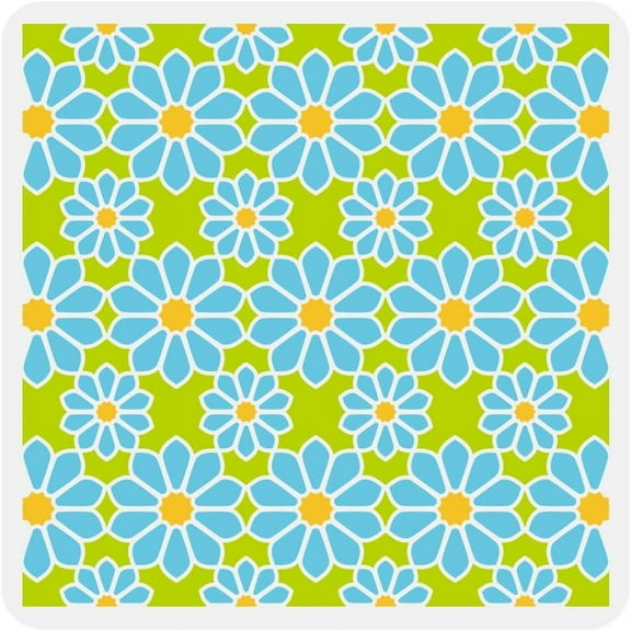 Daisy Stencil 11.8x11.8inch Reusable Daisy Flower Floor Tile Drawing Template Floral Hollow Stencil Daisy Theme DIY Decoration Stencil for Painting on Wood Wall Fabric Furniture White