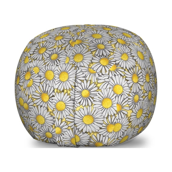 Daisy Storage Toy Bag Chair, Cluster of Chamomile Flowers Image as Overlapped Petals Gardening Theme, Stuffed Animal Organizer Washable Bag, Large Size, Yellow and Pale Grey, by Ambesonne