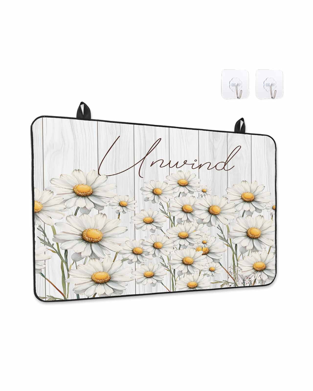 Daisy Stove Top Covers for Electric Stove, 28'x20'' Watercolor Flowers Vintage Wood Grain Glass Ceramic Stove Cover Foldable Rubber Mat Heat Resistant Cooktop Protector for Kitchen