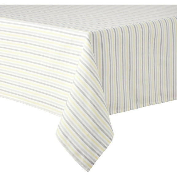 Daisy Stripe Polyester Cotton Rectangle Tablecloth Grey/Yellow, 60x102 Inch, Single Pack, Ideal for Kitchen, Dining, and Holiday Decor