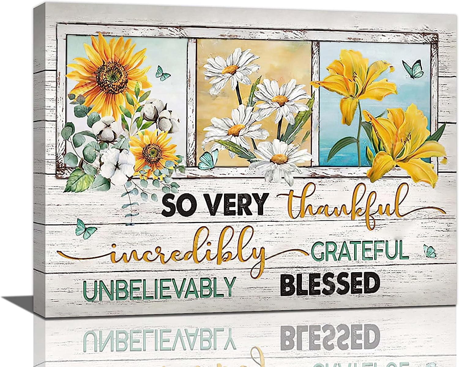 Daisy Sunflower Bathroom Wall Art Country Floral Butterflies Farmhouse ...