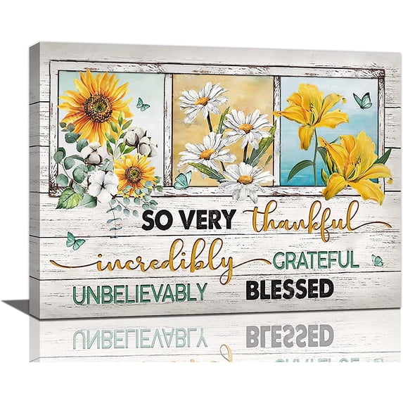 Daisy Sunflower Bathroom Wall Art Country Floral Butterflies Farmhouse Flower Pictures Bathroom Decor Canvas Painting Decorations Framed Artwork for Bathroom Living Room Kitchen Bedroom 16"x12"