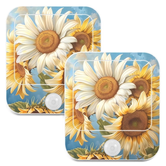 Daisy Sunflowers Abstract 2 Pack LED Motion Sensor Night Light Plug into Wall Auto Dusk to Dawn Adjustable Brightness for Kids Bedroom Hallway Nursery Room