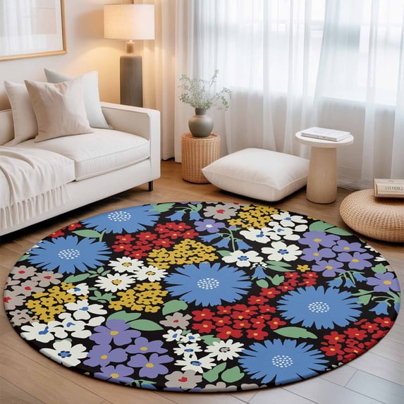 Daisy Sunflowers Washable Round Area Rug 3 ft, Summer Spring Colorful ...