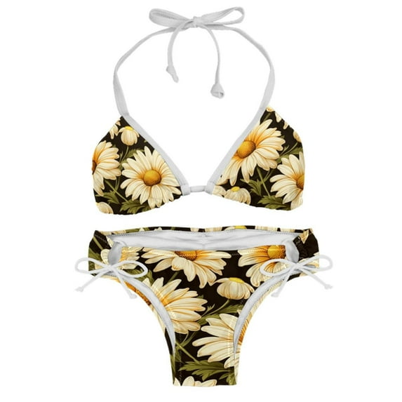 Daisy Swim Wear Bikini Set with Detachable Sponge & Adjustable Strap, Two-Pack for Versatile Swimming Suit Styles