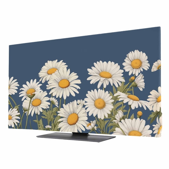 Daisy TV Cover for 24 Inch Screen,Stretch Fabric Dustproof TV Display Protector,Spring Floral Summer Botanical Elegant Navy Blue Elastic Slipcover Monitor Cover for Desktop Computer 20.9"x11.8"