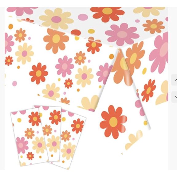Daisy Tablecloth, Bohemian Hippie Daisy Flower Tablecloth, Vintage Disposable Plastic Rectangular Tablecloth, Suitable for Birthday Baby Baptism Wedding Party Supplies, 54 x 108 inches, 3-Pack