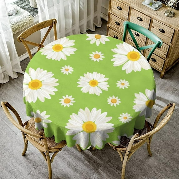 Daisy Tablecloth, Spring Summer Cartoon Floral Green Daisy Flower Table Cover for Kitchen Dining Table Picnic Decor 60x60nch