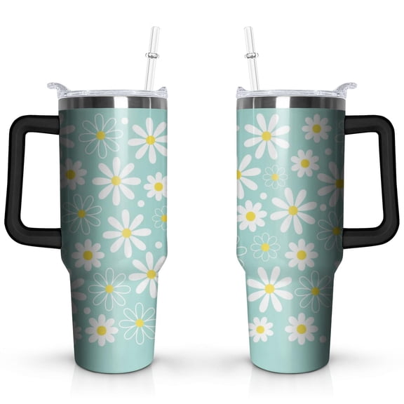 Daisy Teal 40 OZ Tumbler Cup with Lid and Straw for Water Iced Tea Coffee Smoothie and More