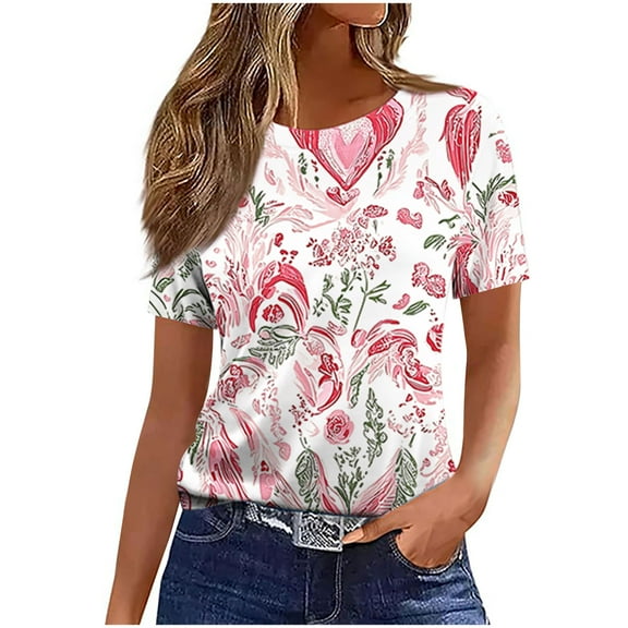 Daisy Tee Shirts for Womens，Floral Print Dressy Shirts Short Sleeve Tops Scooped Neck Tunic Top Business Casual Blosues Summer Basic Boho Dressy Cute Tops 2025