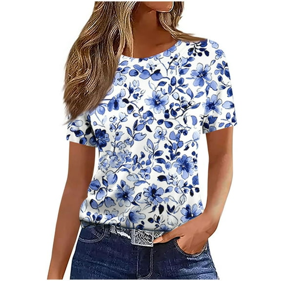 Daisy Tee Shirts for Womens,Floral Print Dressy Shirts Short Sleeve Tops Scooped Neck Tunic Top Business Casual Blosues Summer Basic Boho Dressy Cute Tops 2025