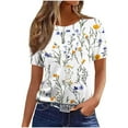 thumbnail image 1 of Daisy Tee Shirts for Womens，Floral Print Dressy Shirts Short Sleeve Tops Scooped Neck Tunic Top Business Casual Blosues Summer Basic Boho Dressy Cute Tops 2025, 1 of 6