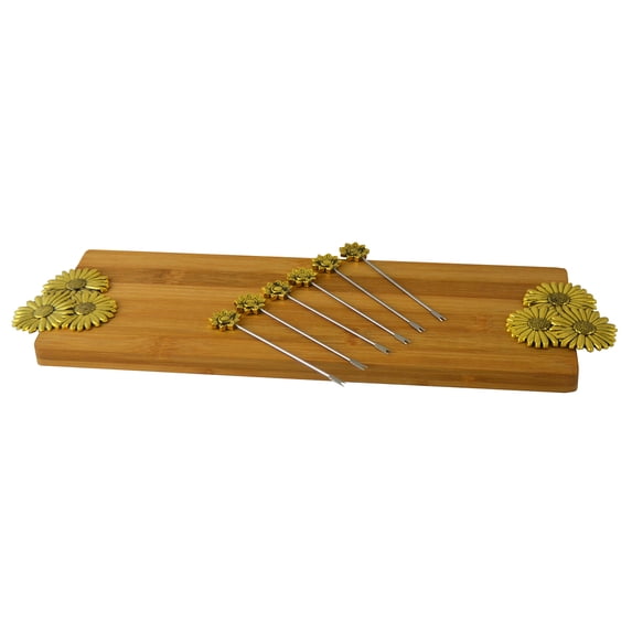 Daisy Themed Bamboo Cheese Board Set with 6 Prongged Picks Charcuterie Set