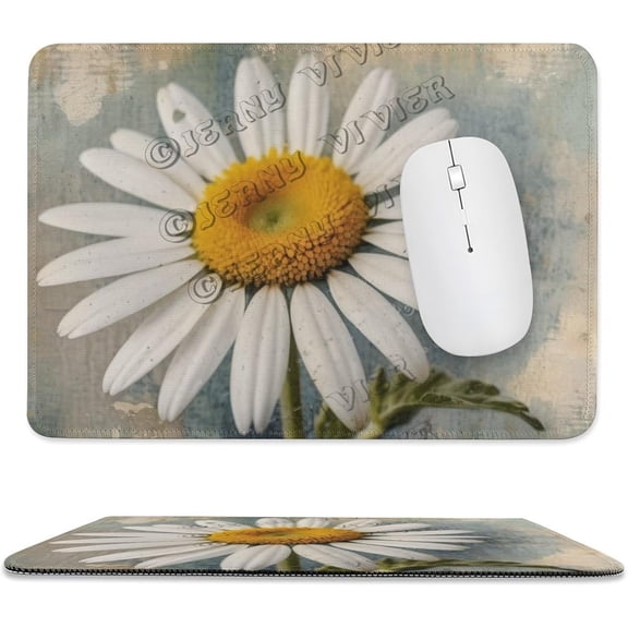 Daisy Themed Mouse Pad 8"x10" Non-Slip Rubber Base MousePads with Stitched Edge Daisy Flower Decor A053